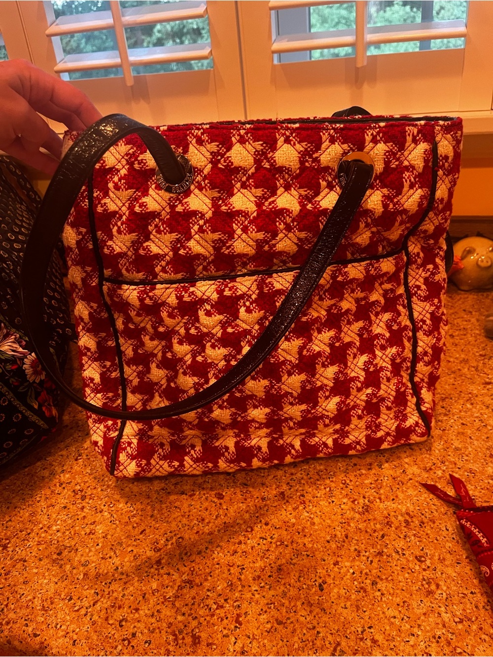 Vera Bradley Red and Cream Quilted Tote with Black Handles